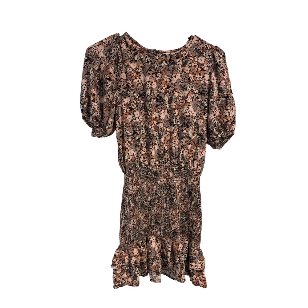 Saltwater Luxe Womens XS Floral Smocked Waist Puff Sleeve Ruffle Mini Dress Pink - Picture 2 of 9